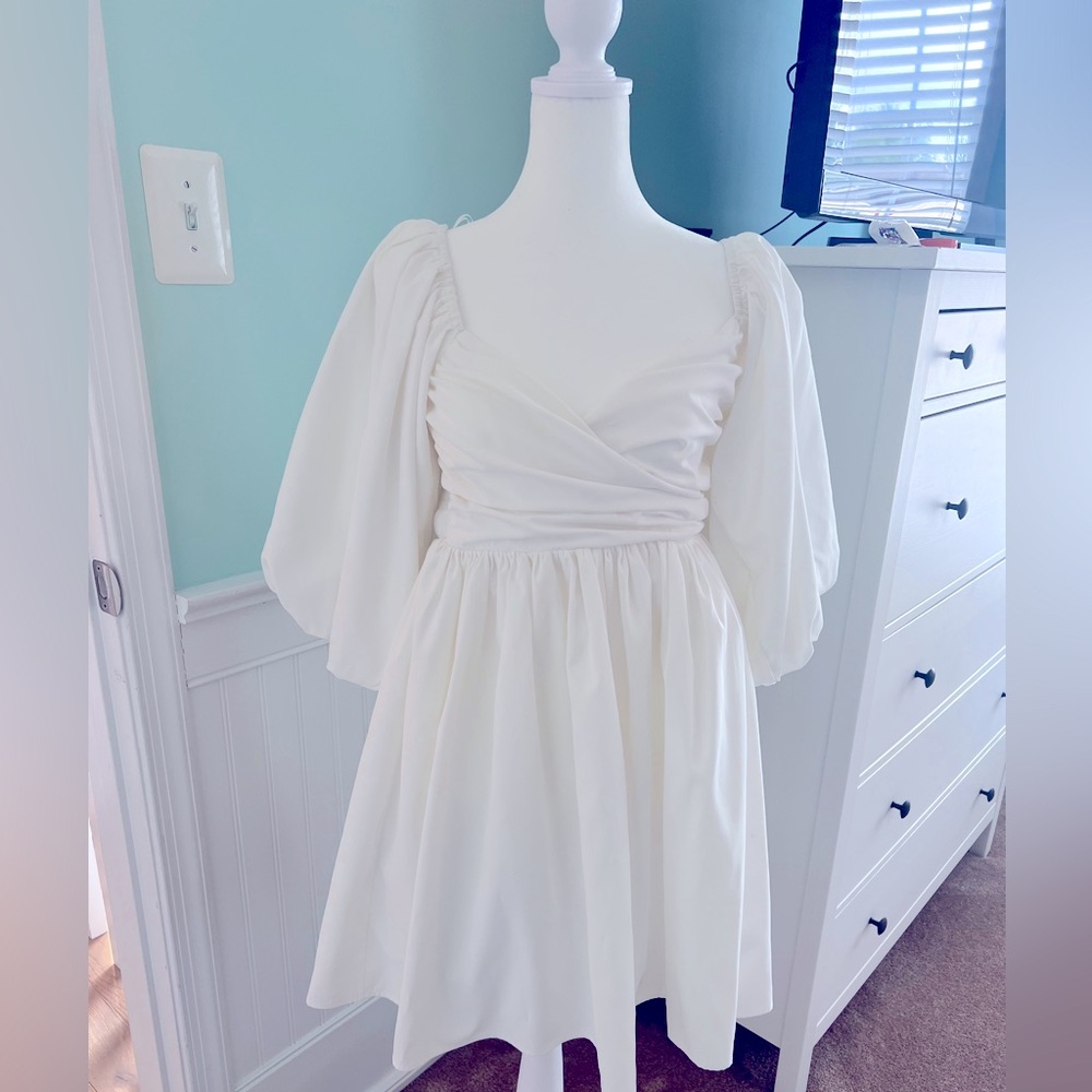 Fore puff sleeve babydoll dress